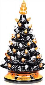 img 4 attached to Spooky Chic: DREAMADE 15-дюймовая расписанная вручную керамическая елка на Хэллоуин с питанием от батареек и 12 встроенными лампочками — идеальное украшение для центральной части с вечной подсветкой