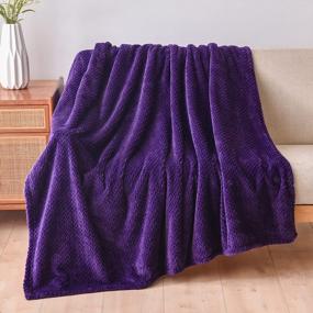 img 3 attached to Premium Silky Flannel Fleece Leaves Pattern Throw Blanket By NEWCOSPLAY - Super Soft Lightweight Blanket For All-Season Use (Dark Purple, 50"X60")