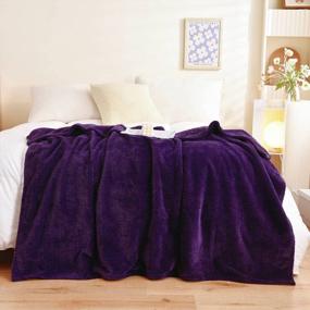 img 1 attached to Premium Silky Flannel Fleece Leaves Pattern Throw Blanket By NEWCOSPLAY - Super Soft Lightweight Blanket For All-Season Use (Dark Purple, 50"X60")