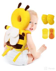 img 4 attached to 🐝 Baby Head Protector Cushion: Enhanced Toddler Head Protection Pillow with Backpack, Knee Pads, and Anti-Slip Socks – Bee Design in Crystal Velvet