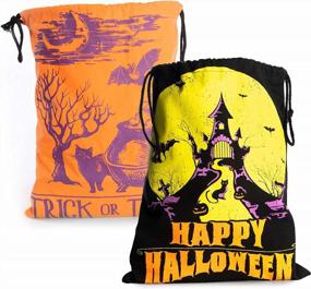 img 4 attached to Halloween Trick Or Treat Candy Bags Washable Canvas Tote Bag Drawstring Bag For Halloween Candy Cauldron & Haunted House Bags