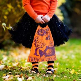img 1 attached to Хэллоуин Trick or Treat Candy Bags Моющаяся холщовая большая сумка Сумка на шнурке для Хэллоуина Candy Cauldron &amp; Haunted House Bags