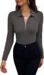 wosalba women's stylish fall polo shirts with lapel collared v neck: choose long or short sleeve logo