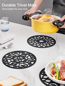 img 2 attached to SMARTAKE 6-Piece Silicone Trivet Mats Set - Multi-Use Kitchen Mats, Non-Slip Durable Table Mats For Hot Pot Holders, Dishes, Countertops And Home - Intricately Carved Coasters In Stylish Black