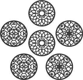 img 4 attached to SMARTAKE 6-Piece Silicone Trivet Mats Set - Multi-Use Kitchen Mats, Non-Slip Durable Table Mats For Hot Pot Holders, Dishes, Countertops And Home - Intricately Carved Coasters In Stylish Black