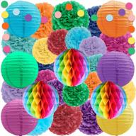 30-piece rainbow party decoration set: tissue pom poms, paper lanterns, honeycomb balls, and garland; colorful decor for special events, simple assembly, seo-friendly logo