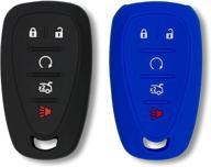 🔑 chevrolet silicone key fob cover - autobase car accessory for malibu, camaro, trax, traverse, trailblazer, sonic, cruze, blazer, volt, equinox, spark - key protection case 2 pcs (black & blue) логотип