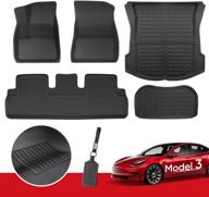 🚗 2022 tesla model 3 floor mats: foxpark tpe all weather, waterproof, odorless - 5pcs for tesla model 3 2022-2019 логотип