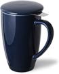 16oz navy sweejar porcelain tea mug with infuser, lid and filter for loose leaf tea/coffee/milk - perfect gift for women or office home use. logo