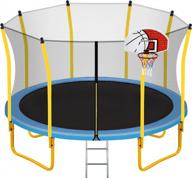 astm approved 12ft trampoline for kids with safety enclosure, basketball hoop & ladder - merax логотип