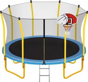 img 4 attached to ASTM Approved 12FT Trampoline For Kids With Safety Enclosure, Basketball Hoop & Ladder - Merax