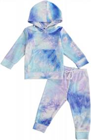 img 4 attached to Осень/Зима Velvet Toddler Baby Girl Tie Dye Комплект одежды из 2 предметов: толстовка с длинным рукавом, топы с капюшоном и брюки для стильного комфорта