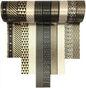 img 4 attached to Black Basic Pattern 10 Rolls - VIVIQUEN Gold Foil Washi Tape Set, 15MM Skinny Masking Tape Decorative Pack For DIY Scrapbooking, Crafts, Gift Wrapping, And Holiday Decoration