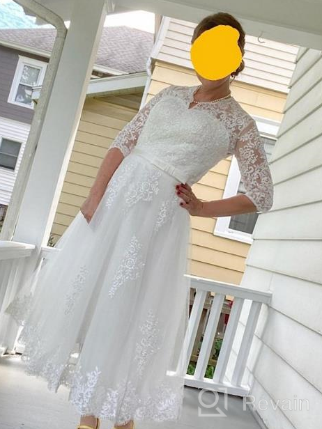 img 1 attached to Stunning Abaowedding Women'S V-Neck Tea-Length Wedding Dress With Long Sleeves review by Ryan Draper