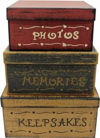 img 3 attached to Rustic Charm: Revive Memories With CVHOMEDECO Primitive Vintage Square Nesting Boxes - Set Of 3