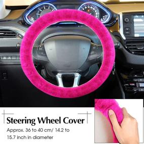 img 2 attached to 🌹 Rose Red Fluffy Car Accessories Set for Women - 6 Piece Fur Steering Wheel Covers, Fuzzy Gear Shift, Handbrake & Seat Belt Covers
