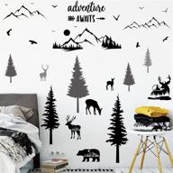 🌳 woodland wall decals forest deers bears pine trees & mountains for living room bedroom kids room - nature-inspired woodland decor логотип