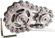 stainless steel fidget block with sprocket gears and bike chain linkage - kinetic desk toy to improve focus, meditation, and help break bad habits - perfect for adhd - silver logo