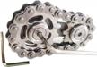 stainless steel fidget block with sprocket gears and bike chain linkage - kinetic desk toy to improve focus, meditation, and help break bad habits - perfect for adhd - silver logo