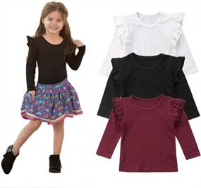 img 3 attached to Cute And Comfortable: KMBANGI Ruffle Long Sleeve T-Shirt For Baby Girls