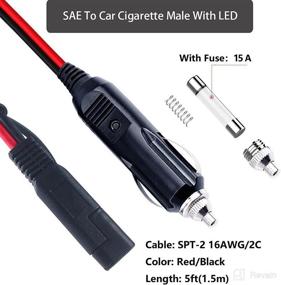 img 2 attached to 5FT SAE to Car Male Cigarette Lighter Extension Cable - Heavy Duty 12V-24V Cord with LED Light and 15A Fuse - Car Battery Charger Lead for Optimal Connection