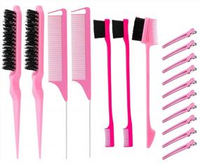 img 4 attached to Pink Teasing Brush Set - 19 Pieces For Stylish Hair Styling At Home Or Salon