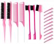 pink teasing brush set - 19 pieces for stylish hair styling at home or salon logo
