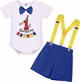 img 4 attached to Party Perfect: ODASDO Baby Boy 1St Birthday Cake Smash Outfit - Romper, Suspenders, Shorts & Mini Hat Set