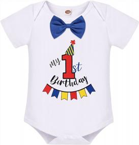 img 3 attached to Party Perfect: ODASDO Baby Boy 1St Birthday Cake Smash Outfit - Romper, Suspenders, Shorts & Mini Hat Set