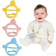 🐙 fu store 3 pack silicone baby wrist teether - anti-dropping teething toy for infants 3+ months old - octopus shape chew toys for babies (pink, blue, yellow) logo