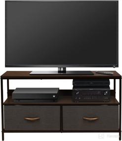 img 4 attached to Sorbus Wood Top TV Stand Cabinet Entertainment Center 25-50 Inch - Media Console Table, Durable Steel Frame, Brown, with Fabric Bins