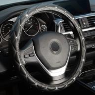 🚗 universal 15-inch zhol diamond leather steering wheel cover featuring bling crystals rhinestones - stylish steering wheel covers for women & men in black логотип