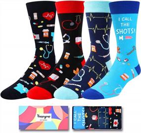 img 4 attached to Men'S Funny Crazy Food Math Space Alien Crew Socks - Perfect Novelty Christmas Gift Box!