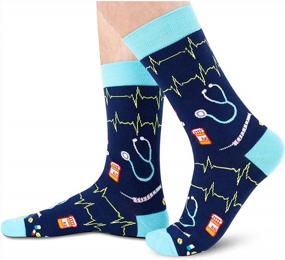 img 1 attached to Men'S Funny Crazy Food Math Space Alien Crew Socks - Perfect Novelty Christmas Gift Box!